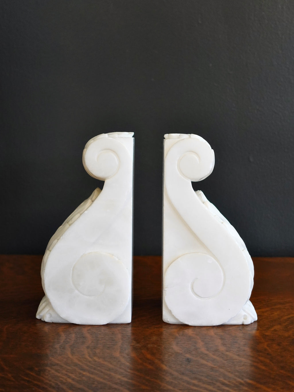 Italian Alabaster Acanthus Scroll Bookends