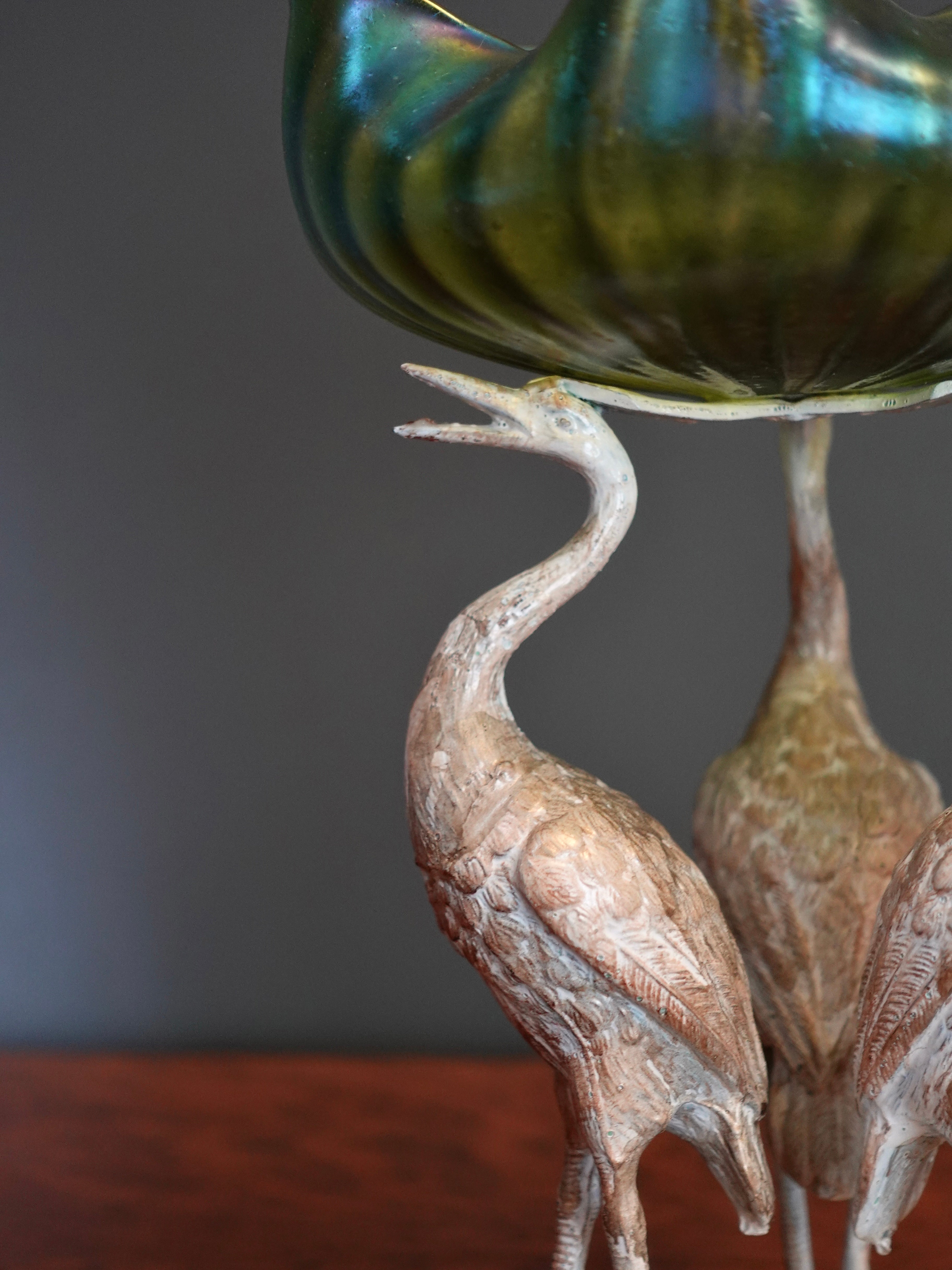 Loetz Style Bowl With Stork Base