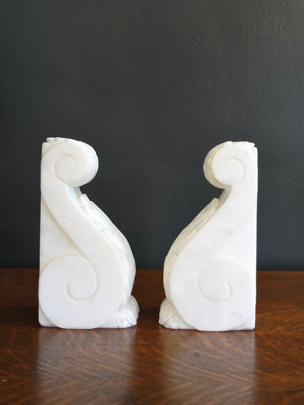 Italian Alabaster Acanthus Scroll Bookends