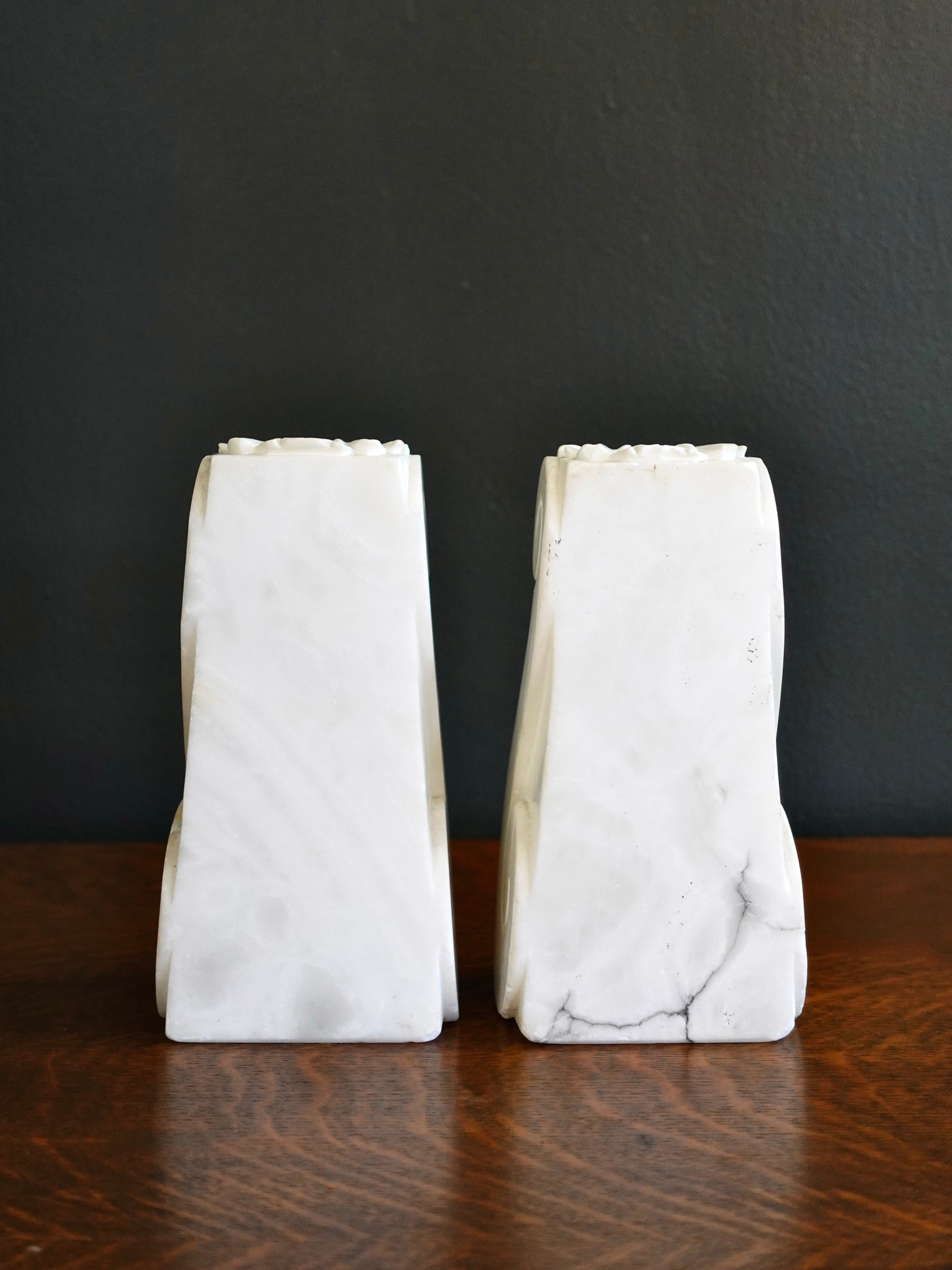Italian Alabaster Acanthus Scroll Bookends