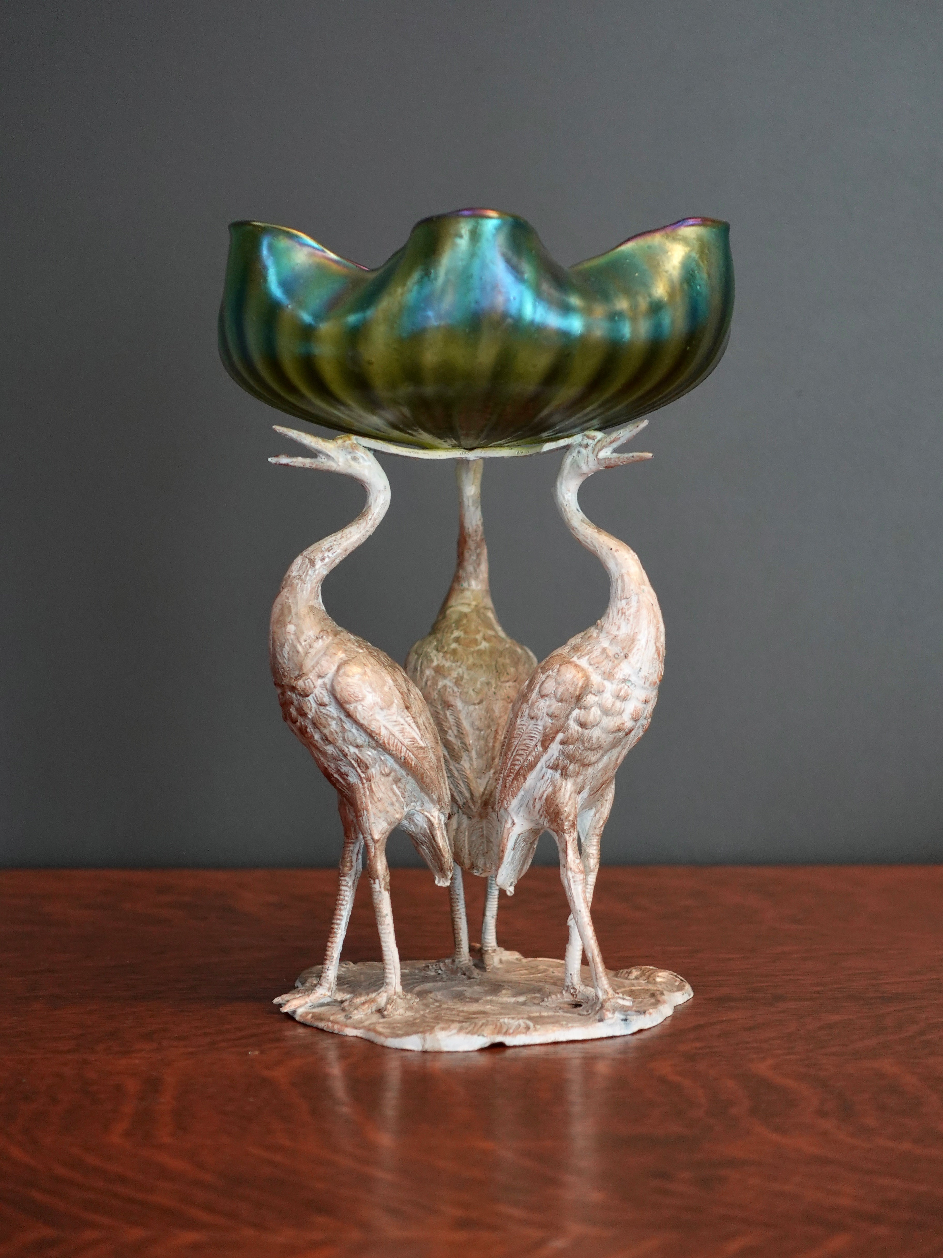 Loetz Style Bowl With Stork Base