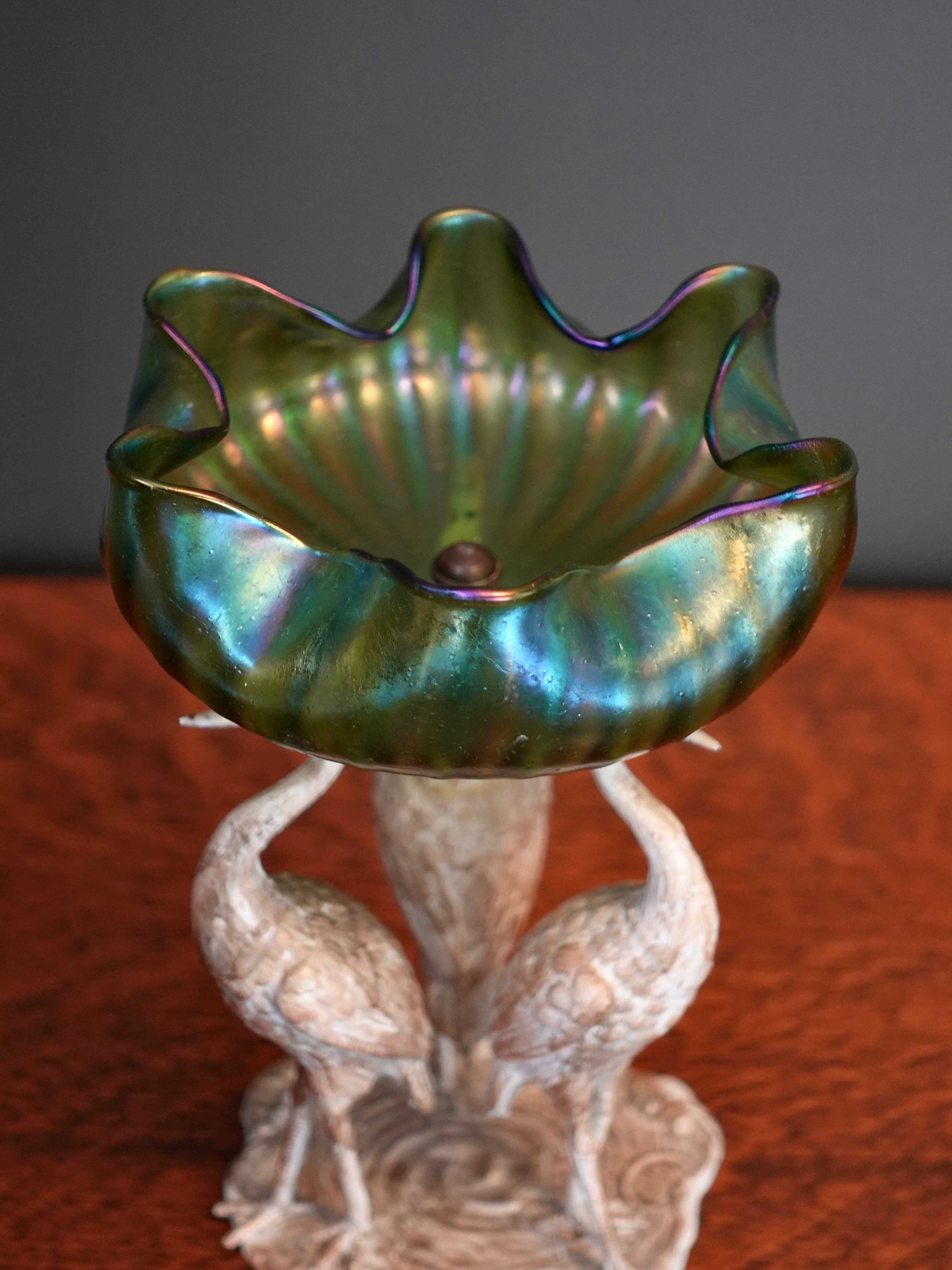 Loetz Style Bowl With Stork Base