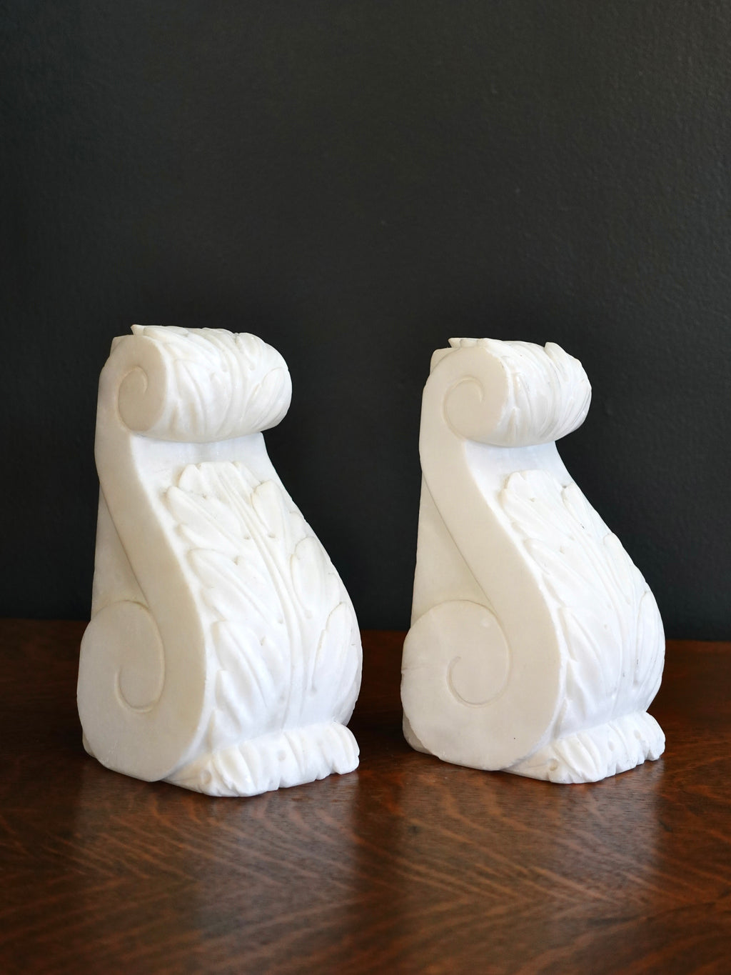 Italian Alabaster Acanthus Scroll Bookends