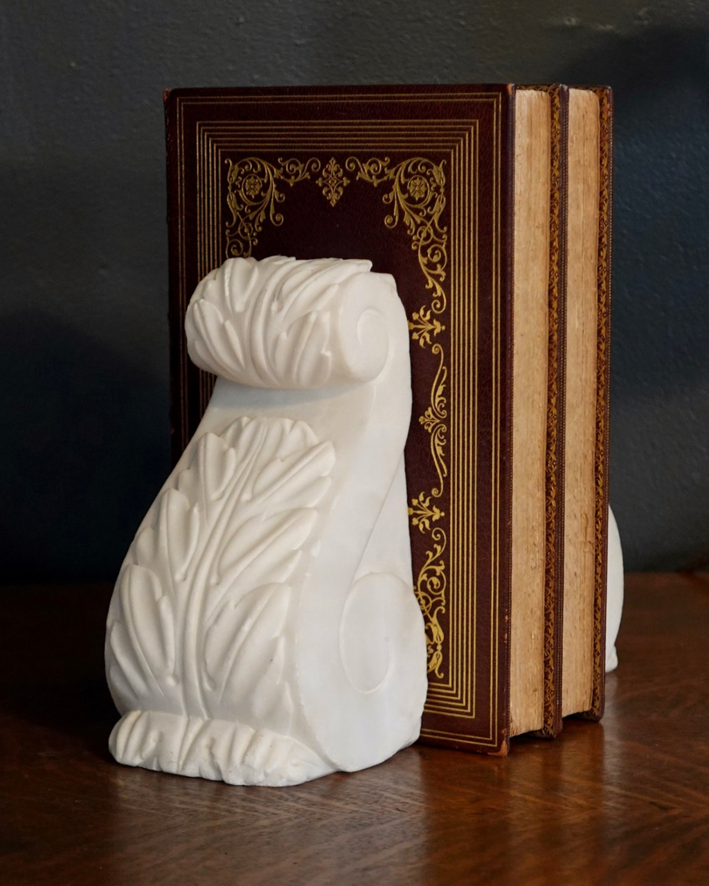Italian Alabaster Acanthus Scroll Bookends