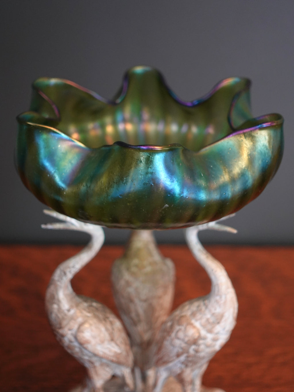 Loetz Style Bowl With Stork Base