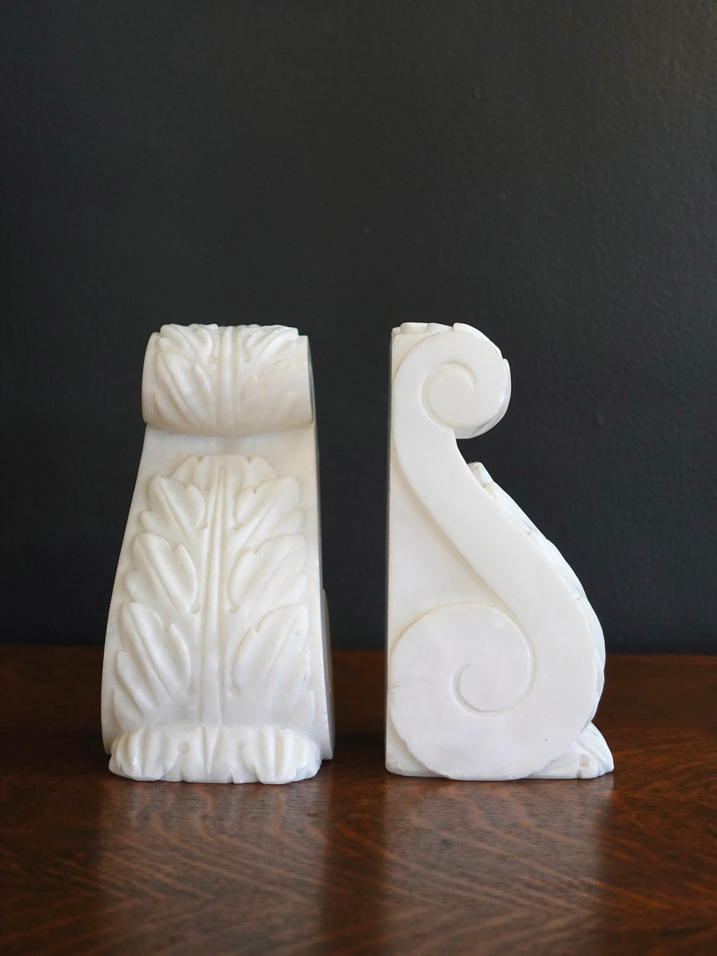 Italian Alabaster Acanthus Scroll Bookends